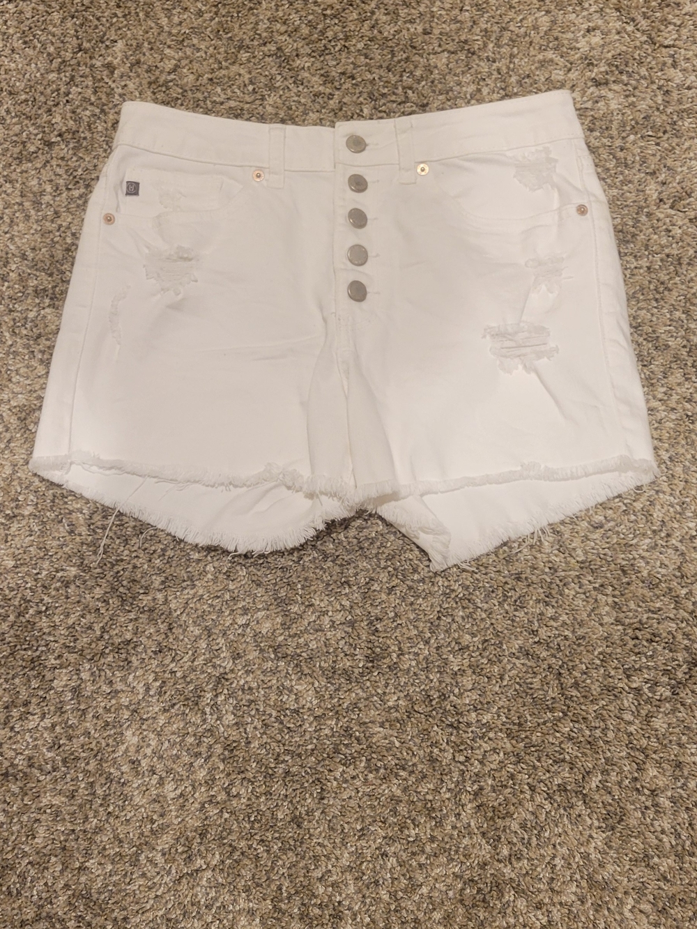 White Distressed Button-Front Women's Denim Shorts